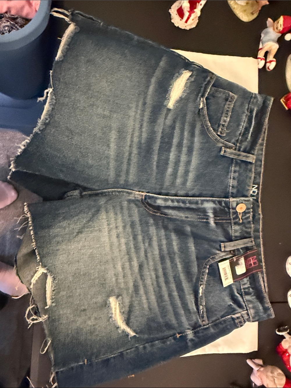 No Boundaries Distressed Dark Blue Denim Shorts - Straight Leg